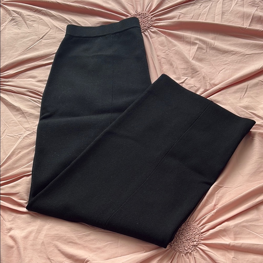 ST JOHN  Classic Black Knit Wide Leg Trousers Large
